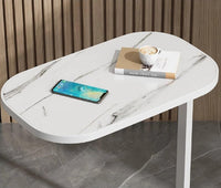 Premium Adjustable Oval Side Table – White Marble
