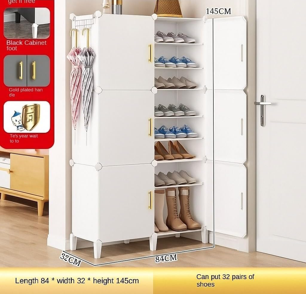 Premium 6-Door 18-Shelf Plastic Shoe Storage Cabinet | Dustproof Modular Shoe Organizer | White