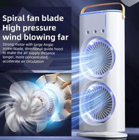 Premium Double Fan Rotating Mini Cooler with Mist – Portable Air Cooling Fan