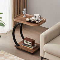 Premium Double-C Side Table with Wheels – Nut Brown