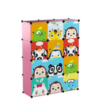 Premium 12-Door Panda-Print Kids Plastic Wardrobe – Pink