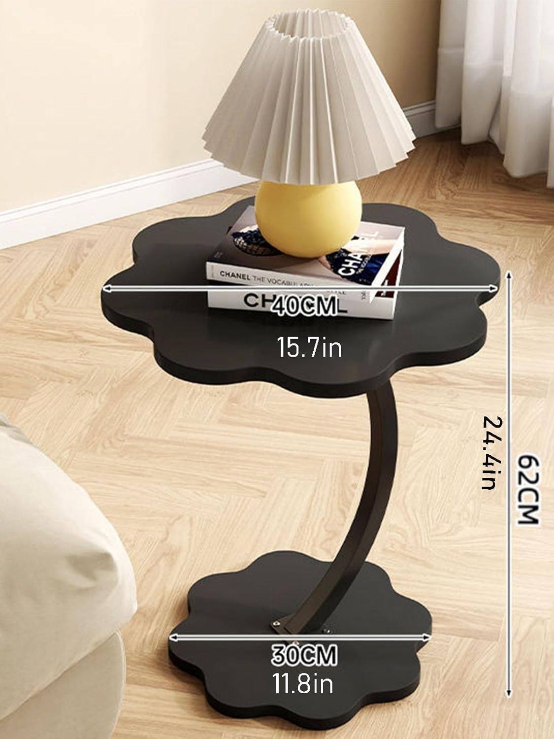 Premium Flower Side Table with Metal Base – Black Marble