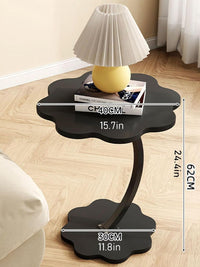 Premium Flower Side Table with Metal Base – Black Marble