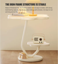 Premium Flower Side Table with Metal Base – Natural Wood