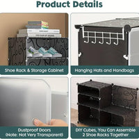 Premium 6-Door 12-Layer Double-Row Plastic Shoe Storage Cabinet | Dustproof Modular Shoe Rack | Black & White