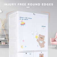 Premium 1-Door 3-Drawer Kids Plastic Wardrobe with Wheels – Teddy Bear Print