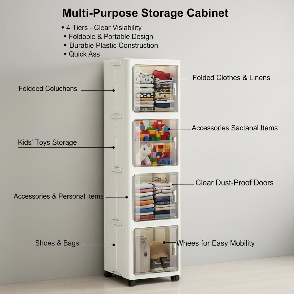 Premium 4-Layer Foldable Plastic Storage Cabinet – White