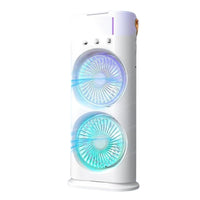 Premium Double Fan Rotating Mini Cooler with Mist – Portable Air Cooling Fan