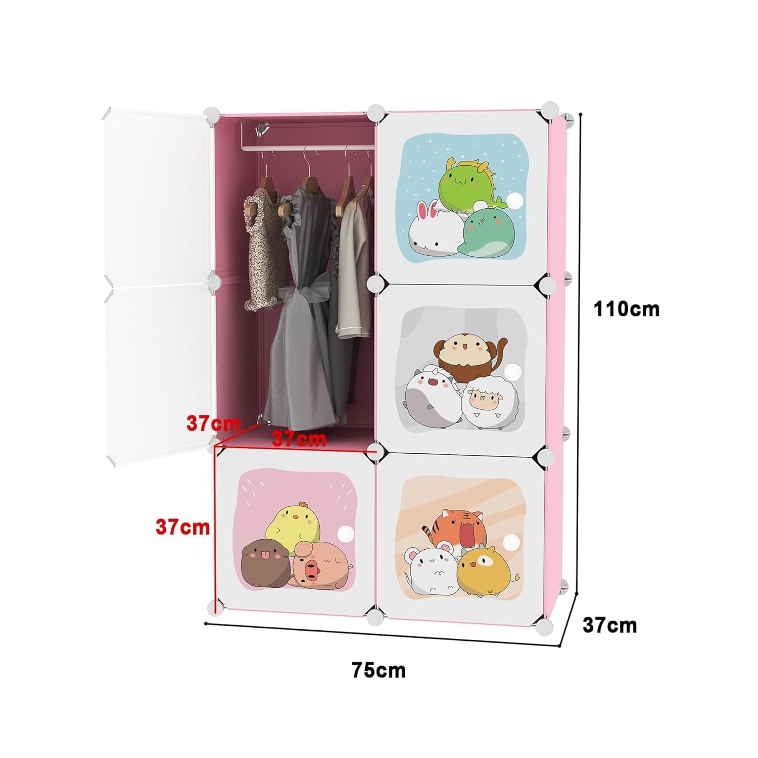 Premium 6-Door Kids Plastic Wardrobe – Pink