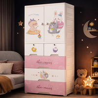 Premium 1+5 Door Kids Plastic Wardrobe with Drawers – Sweet Treats Pink