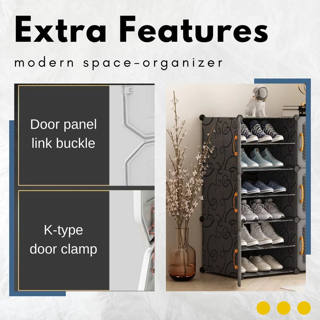 Premium 4-Door 12-Layer Plastic Shoe Storage Cabinet | Dustproof Modular Shoe Organizer | Grey