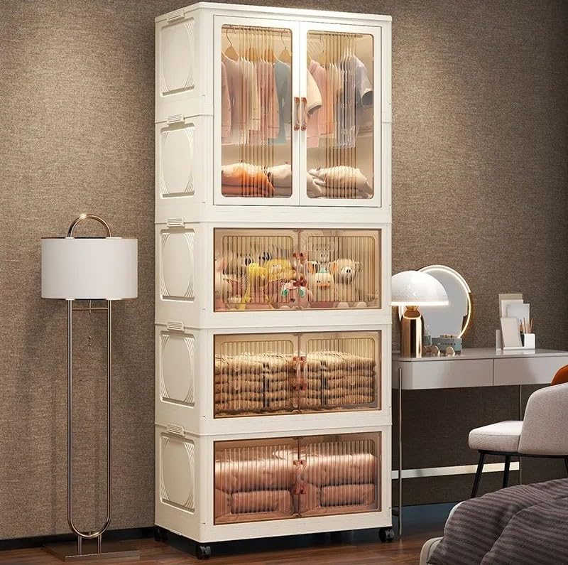 Premium 4-Door Modular Plastic Wardrobe with Hanging Section – Transparent White