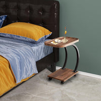 Premium Double-C Side Table with Wheels – Nut Brown