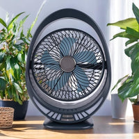 Premium 4000mAh Rechargeable Table Fan with 5-Speed Modes & LED Light – Black