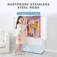Premium 1-Door 3-Drawer Kids Plastic Wardrobe with Wheels – Teddy Bear Print