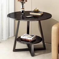 Premium Round Side Table with Metal Base – Black Marble