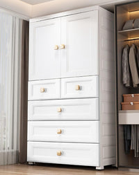 Premium 2-Door 6-Shelf Foldable Plastic Wardrobe Cabinet with Drawers – White