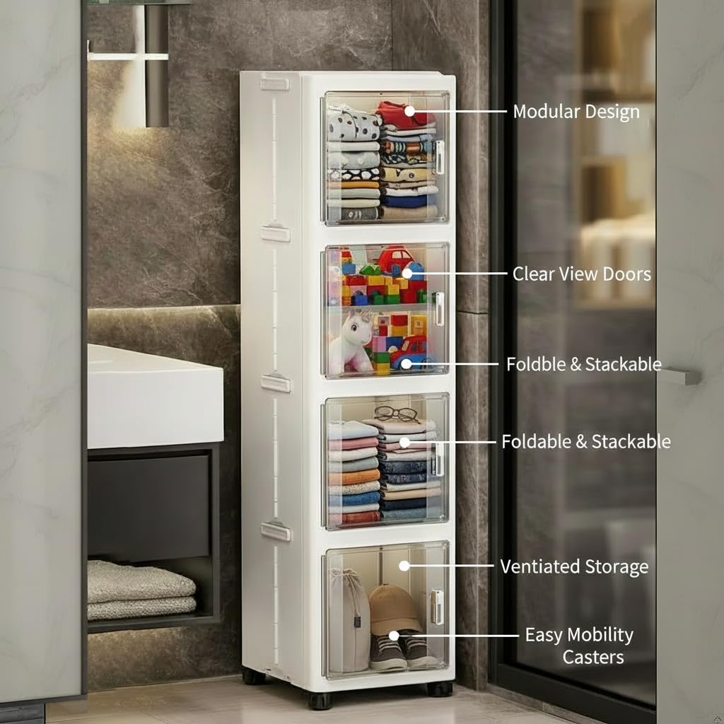 Premium 4-Layer Foldable Plastic Storage Cabinet – White