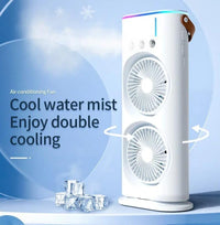 Premium Double Fan Rotating Mini Cooler with Mist – Portable Air Cooling Fan