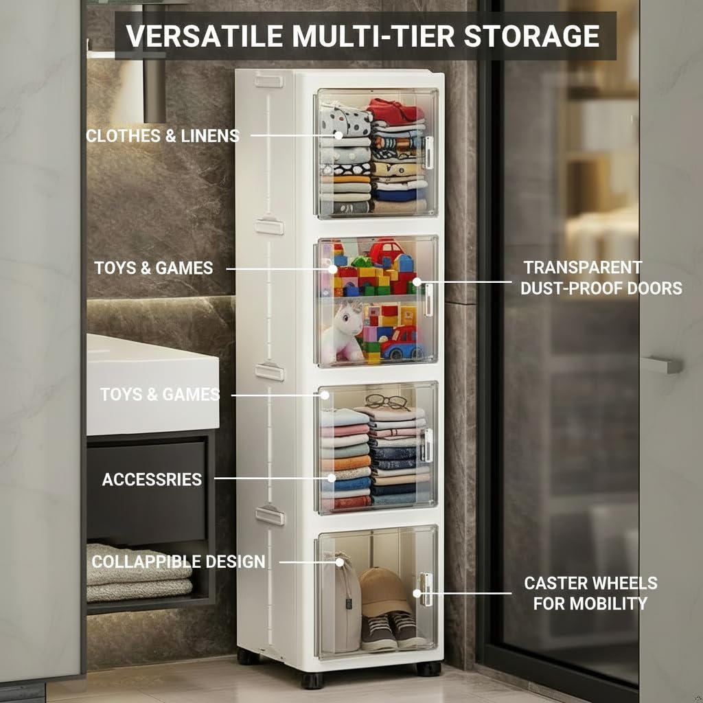Premium 4-Layer Foldable Plastic Storage Cabinet – White