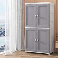 Premium 4-Door Plastic Standing Wardrobe – European Grey