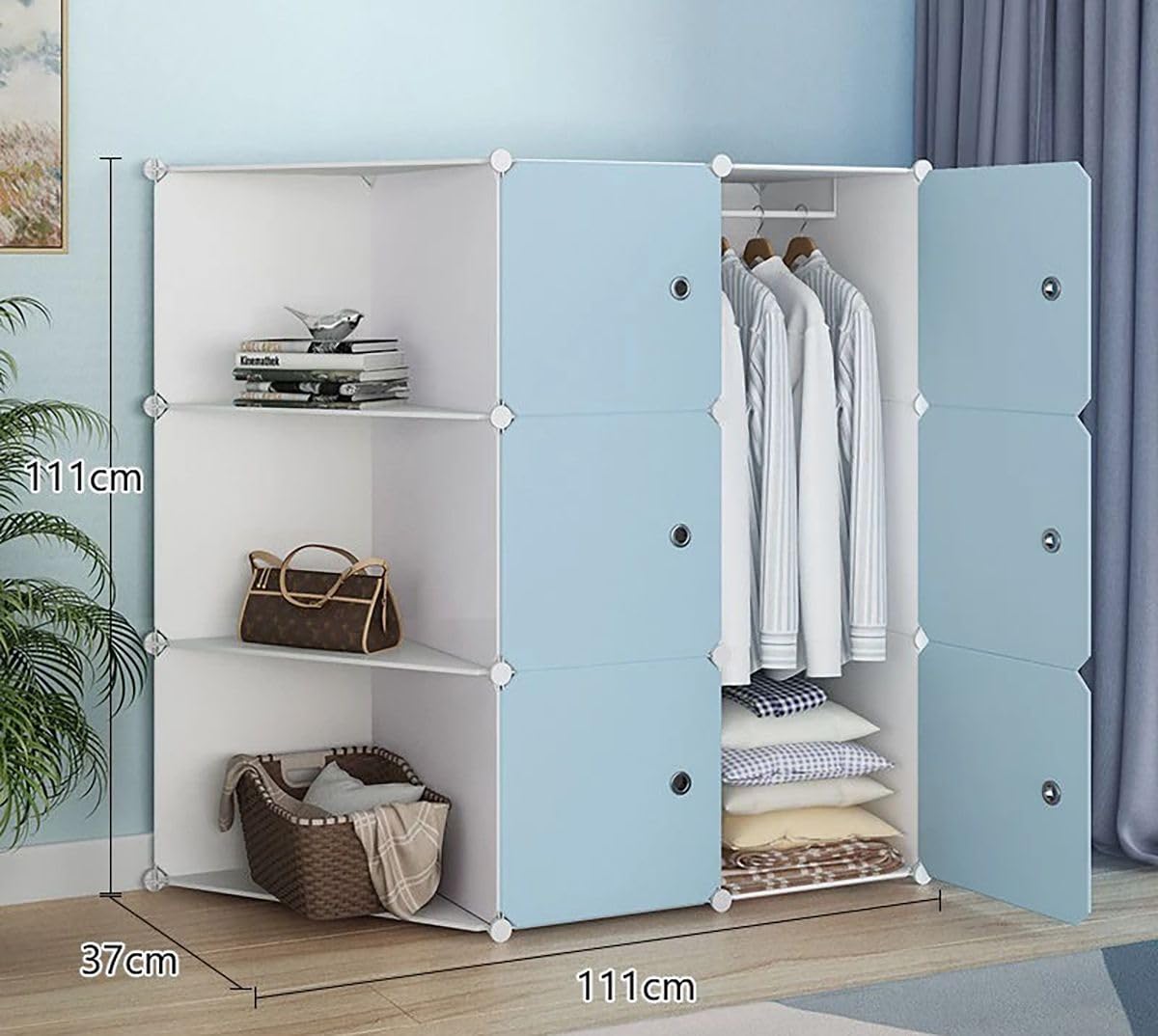 Premium 6-Door 9-Shelf Kids Modular Plastic Wardrobe Cabinet – Sky Blue