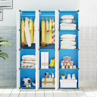 Premium 12-Door 12-Shelf Kids Cartoon Print Modular Plastic Wardrobe – Blue