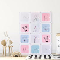 Premium 12-Door 12-Shelf Kids Minimalist Modular Plastic Wardrobe Cabinet – Pink