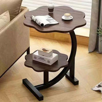 Premium Flower Side Table with Metal Base – Nut Brown