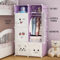 Premium 6-Door 8-Shelf Kids Emoji Cube Modular Plastic Wardrobe – Purple
