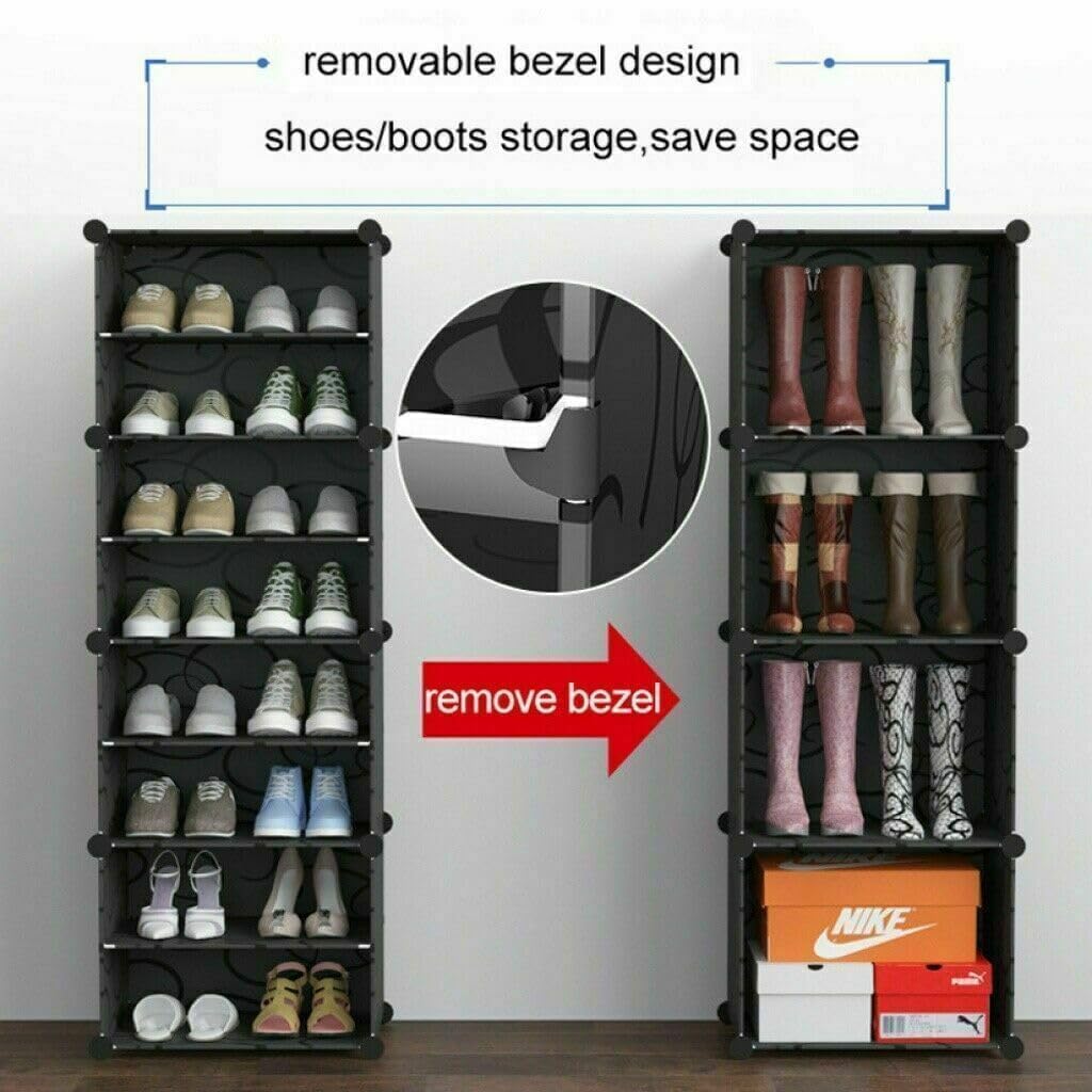 Premium 6-Door 12-Layer Double-Row Plastic Shoe Storage Cabinet | Dustproof Modular Shoe Rack | Black & White