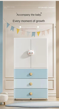 Premium 1+3 Door Kids Plastic Collapsible Wardrobe with Drawers – Blue Bear