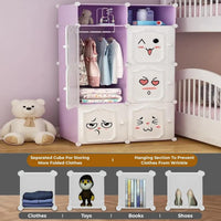 Premium 6-Door 8-Shelf Kids Emoji Cube Modular Plastic Wardrobe – Purple
