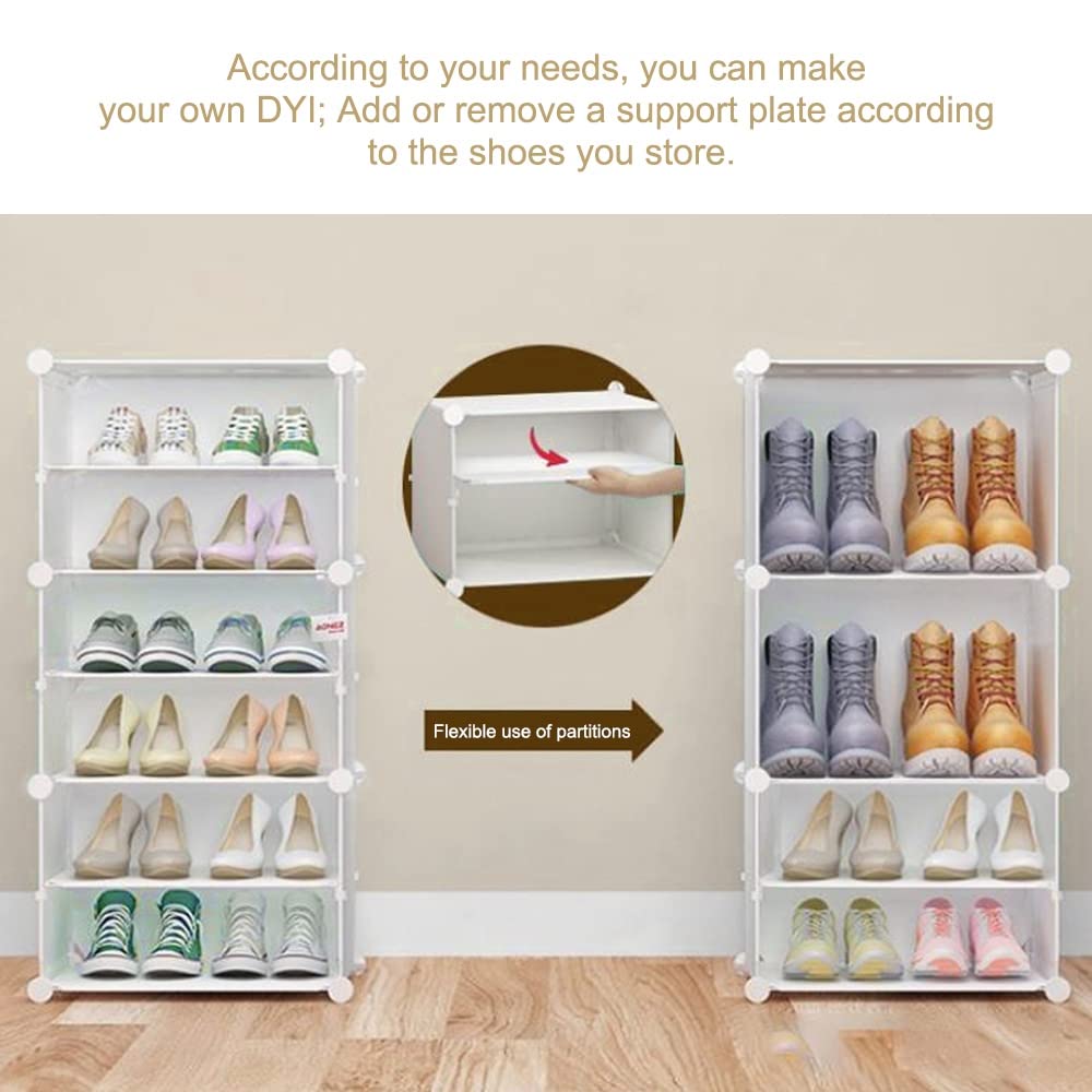 Premium 3-Door 6-Layer Plastic Shoe Storage Cabinet | Dustproof Modular Shoe Rack | White