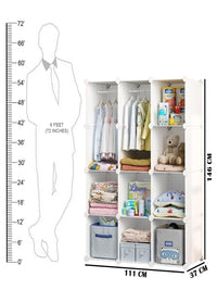 Premium 12-Door 12-Shelf Kids Cartoon Modular Plastic Wardrobe Cabinet – White