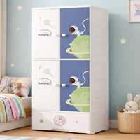 Premium 1+3 Door Kids Plastic Collapsible Wardrobe with Drawers – Starry Sky Blue