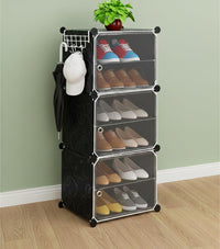 Premium 3-Door 6-Layer Plastic Shoe Storage Cabinet | Dustproof Modular Shoe Rack | Black