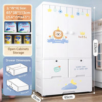 Premium 1-Door 3-Drawer Kids Plastic Wardrobe with Wheels – Lion Print