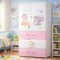 Premium Multi-Compartment Kids Plastic Wardrobe with Wheels – Sweet Heart Print