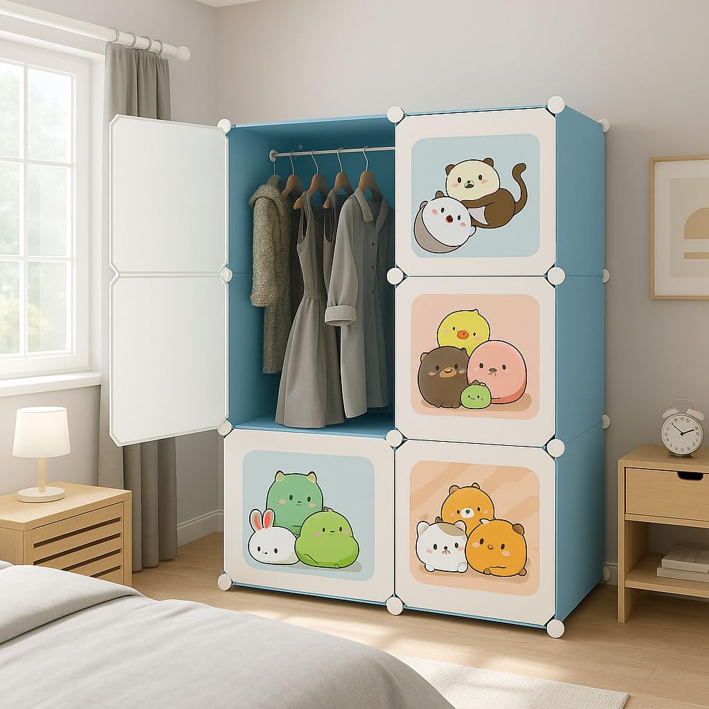 Premium 6-Door Kids Plastic Wardrobe – Blue