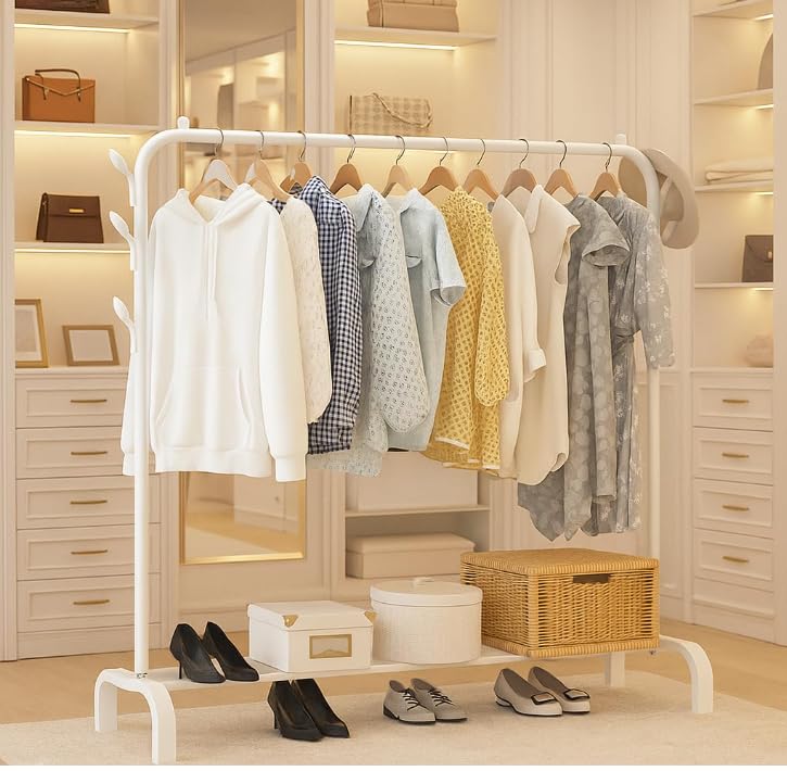 SAMDIYA 2-Door 5-Shelf Kids Wardrobe + Scalp Massager (White) + Pole Rack (White) | Buy 1 Get 2 Free Combo