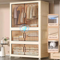 Premium 3-Layer Foldable Plastic Wardrobe with Hanging Rod & Wheels – Transparent White
