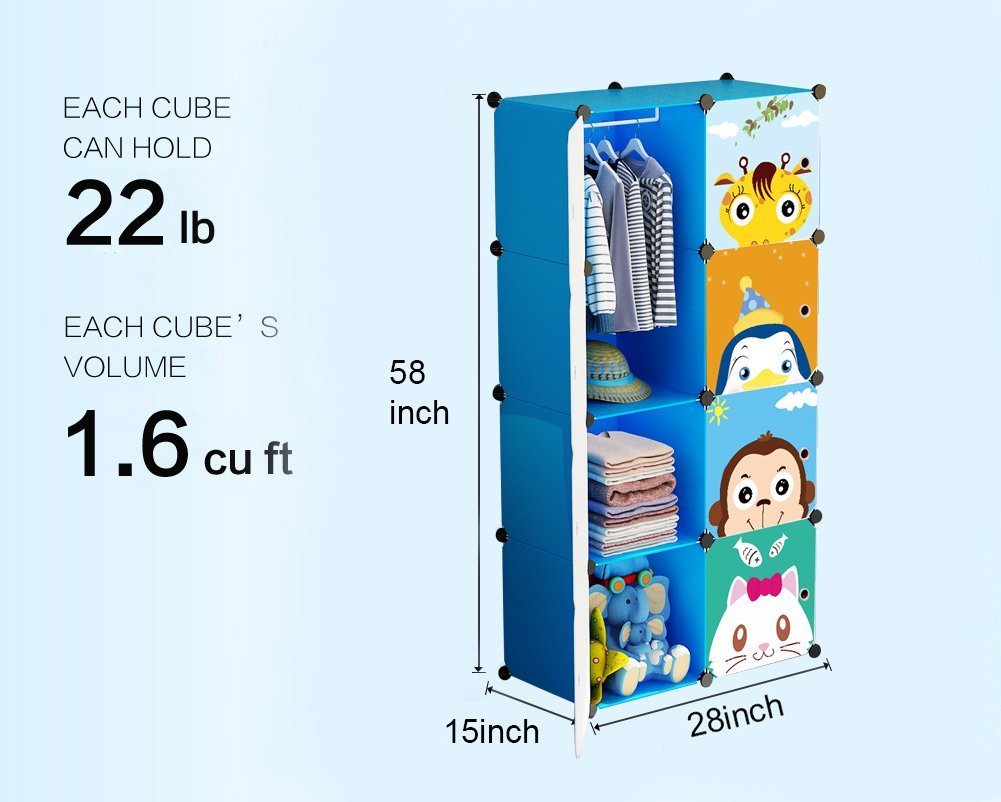Premium 8-Door Kids Plastic Wardrobe – Panda Blue