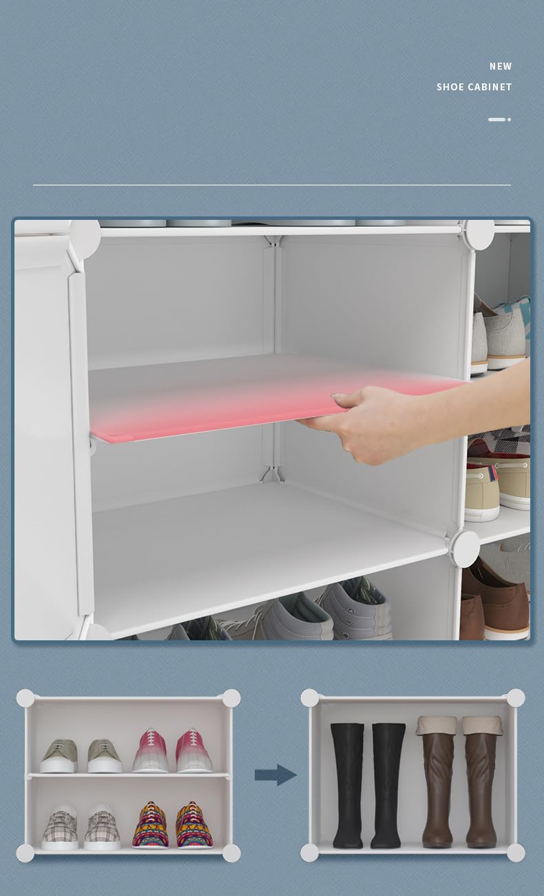 Premium 8-Door 16-Shelf Plastic Shoe Storage Cabinet | Dustproof Modular Shoe Rack | White