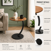 Premium Round Side Table with Metal Base – Nut Brown