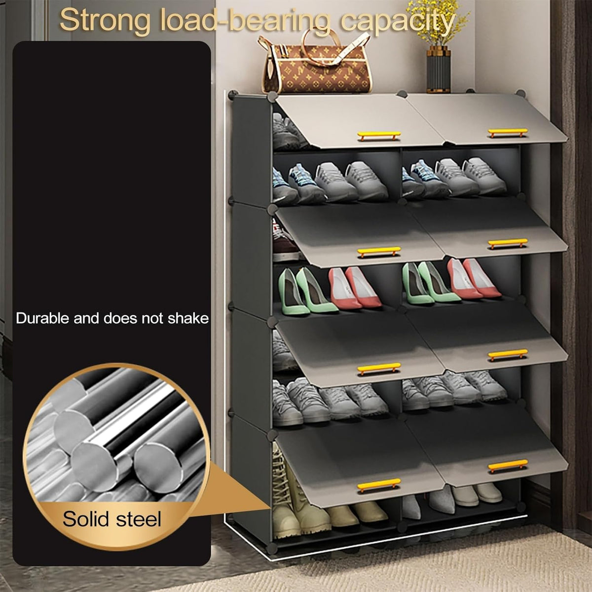 Premium 12-Shelf 6-Door Plastic Shoe Storage Cabinet – Grey
