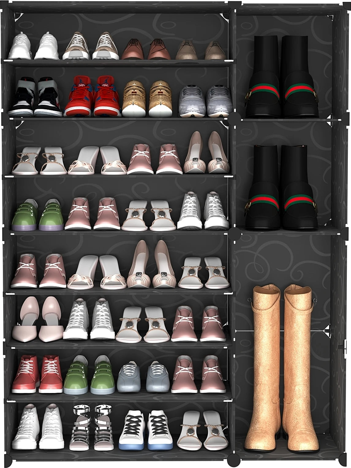 Premium 11-Shelf 7-Door Plastic Storage Cabinet – Black & White