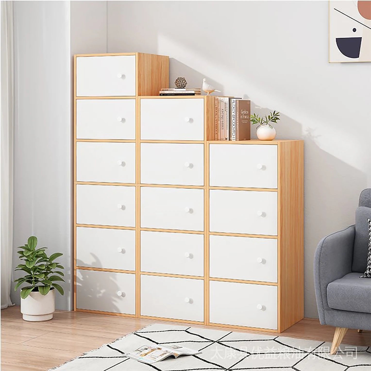 Premium Nordic Maple 6-Layer Wooden Storage Cabinet with Doors