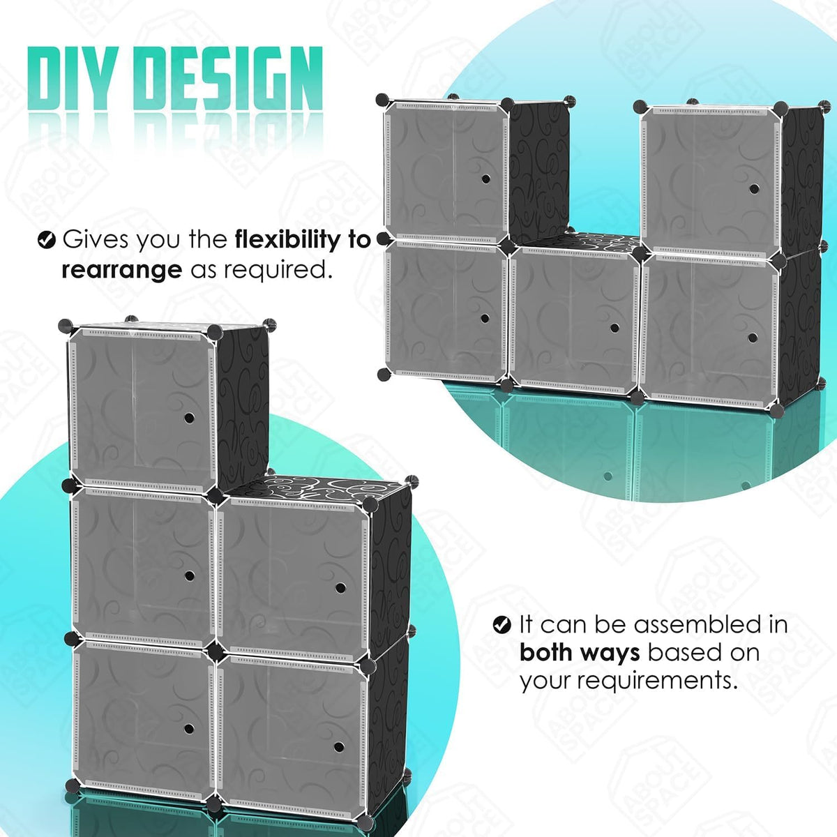 Premium 6-Shelf 6-Door Modular Plastic Wardrobe Cabinet – Black