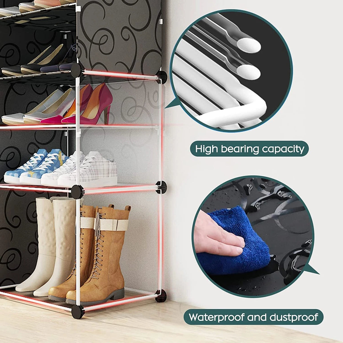 Premium 3-Shelf 1-Door Plastic Shoe Storage Cabinet – Black